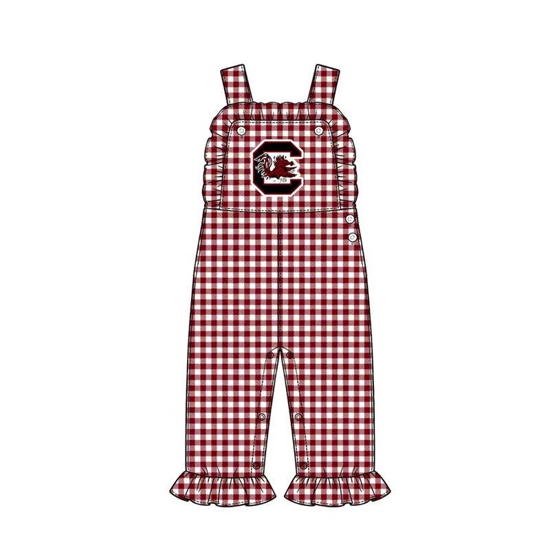 (Custom Design Preorder MOQ 5) Teams Logo Checkered Print Baby Girls Strap Jumpsuits Sisters Overall Styles