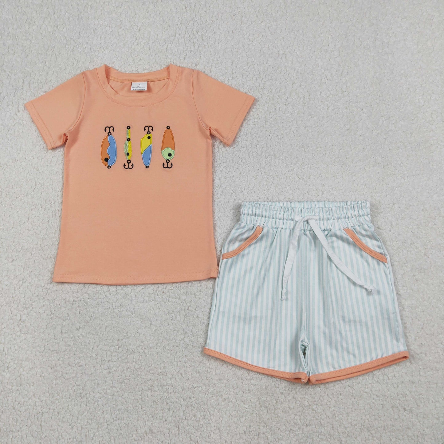 Sibling Baby Boys Short Sleeve Embroidery Fishing Top Shorts Hunting Clothes Sets