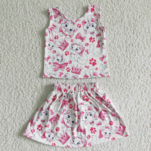 Sibling Baby Girls Cartoon Short Sleeve Top with Skirt Outfit