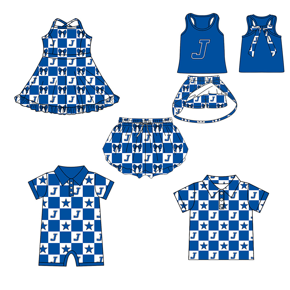 (Custom Design Preorder MOQ 5 Each Item) Teams Joaquin Rams Blue Plaid Print Kids Clothes Sibling & Family Matching Styles