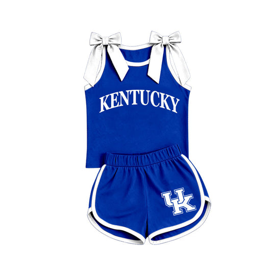 7.4 GSSO3830 Preorder  Girls  UK Bow Strap Tank & Contrast Trim Shorts 2 Piece Vinyl Outfit
