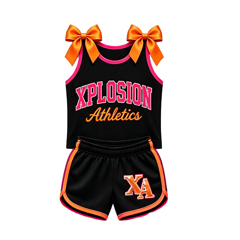 (Custom Design Preorder MOQ 5) Teams Xplosion Athletics Bows Vest Top Shorts Mommy and Me Summer Yoga Clothes Set