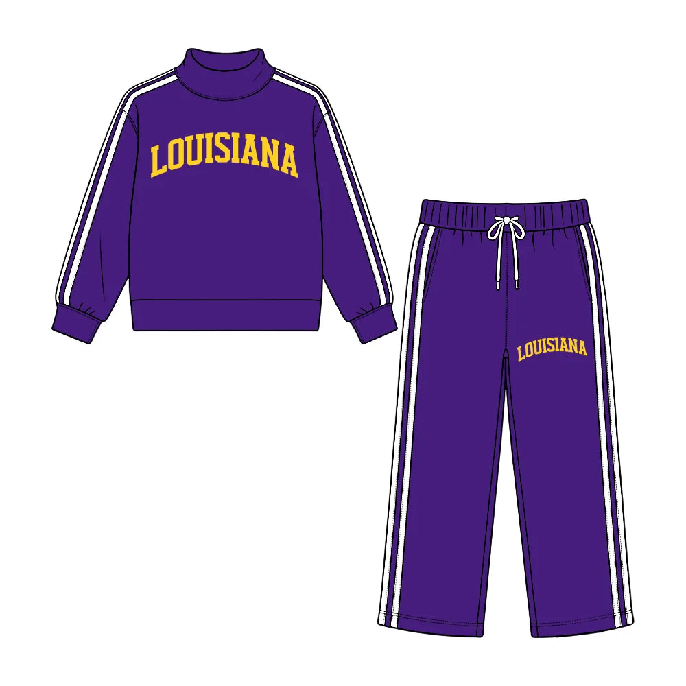 Preorder( 5  MOQ) Baby Girls LUS Purple Mock Neck Top Wide Leg Pants Outfit