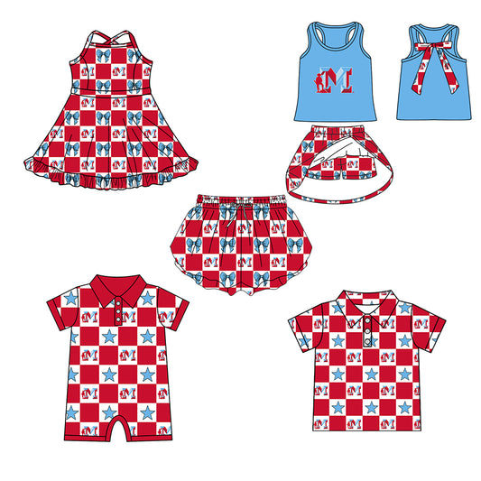 (Custom Design Preorder MOQ 5 Each Item) Teams Plainsmen Red Plaid Print Kids Clothes Sibling & Family Matching Styles