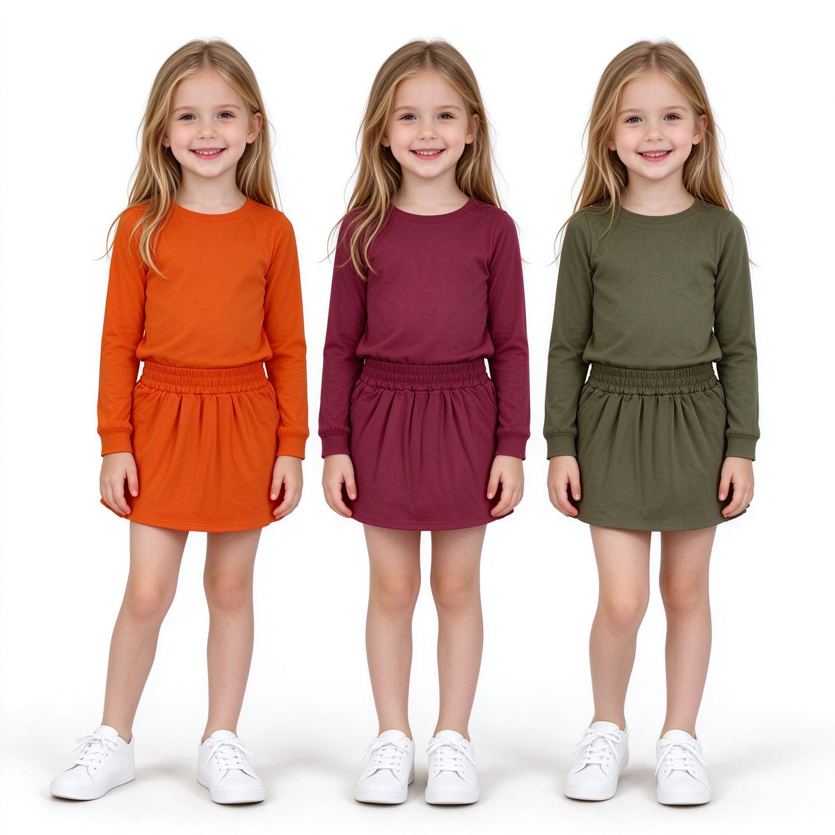 Sibling Kids Girls Cotton Long Sleeve  Top with Skirt Outfit
