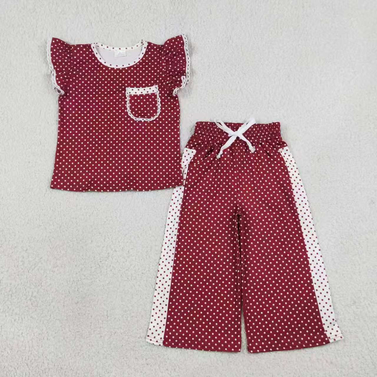 Sibling Baby Girls  Ruffle Sleeve Top Wide Leg Polka Dot Outfit