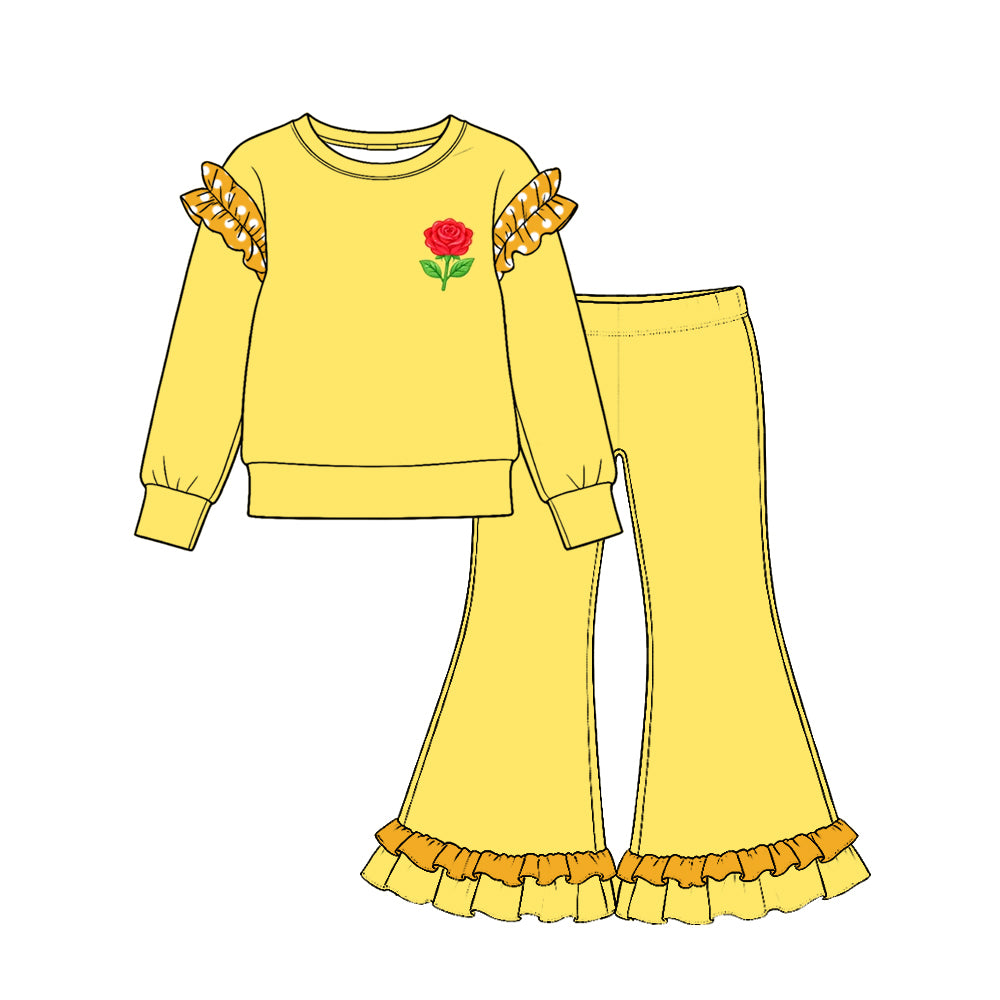 (Custom Design Preorder MOQ 5 Each) Cartoon Princess Print Girls Ruffles Clothes Set Sisters Wear