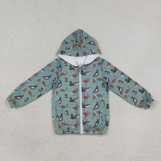BT1818 Teal Duck Print Boys Long Sleeve Full Zipper Hoodie Jacket Top