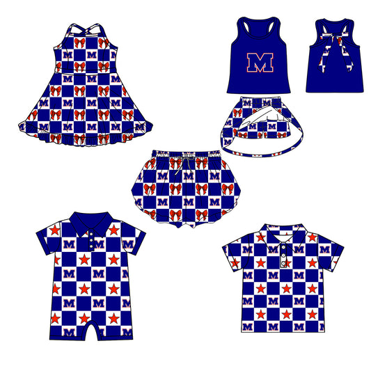 (Custom Design Preorder MOQ 5 Each Item) Teams Manvel Mavericks Blue Plaid Print Kids Clothes Sibling & Family Matching Styles