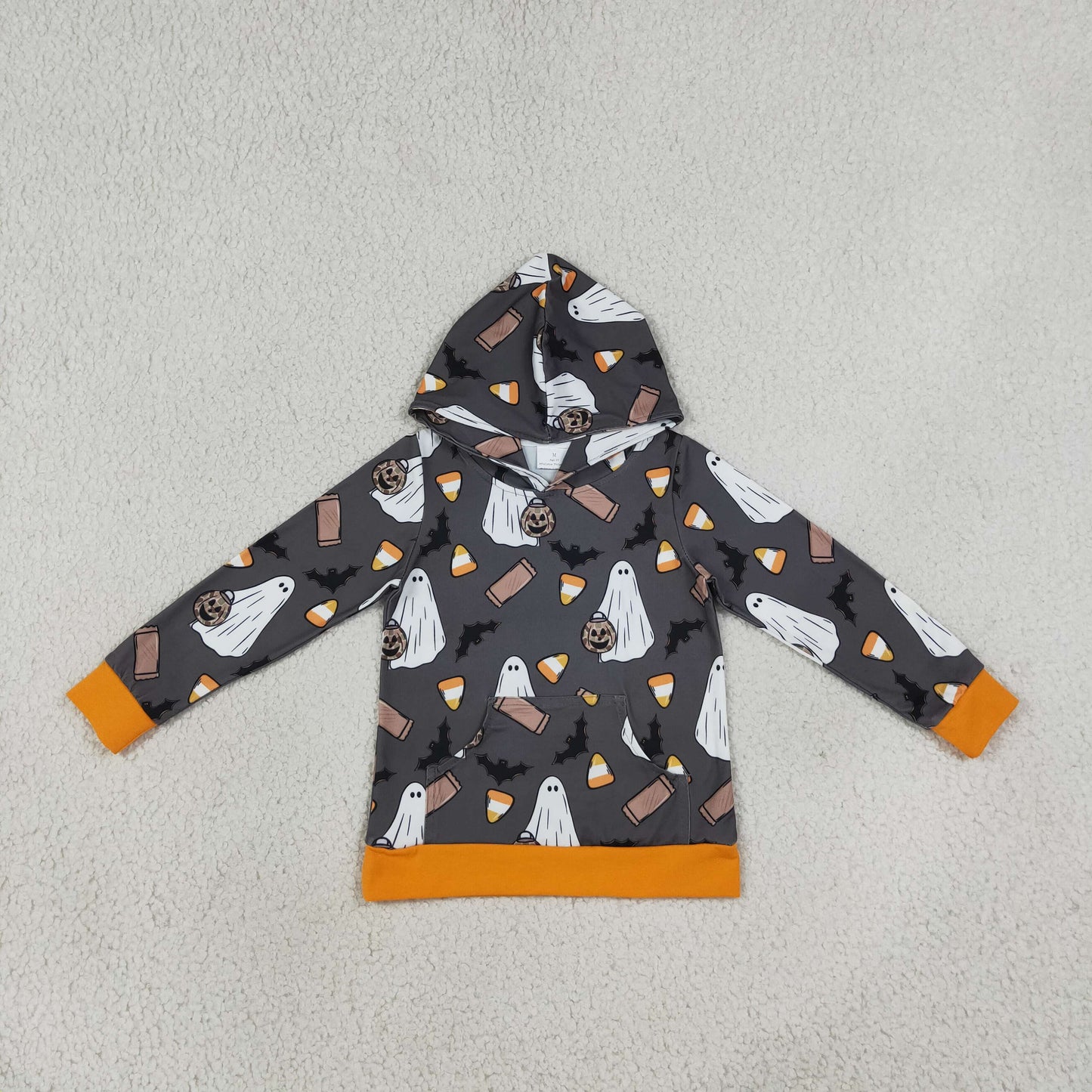 BT1898 Ghost Candy Bat Print Boys Halloween Long Sleeve Hoodie Top