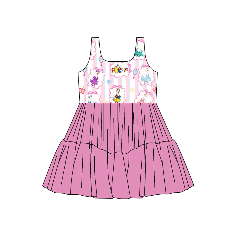 (Custom Design Preorder MOQ 5) Goose Bows Stripes Girls Sleeveless Tulle Dress