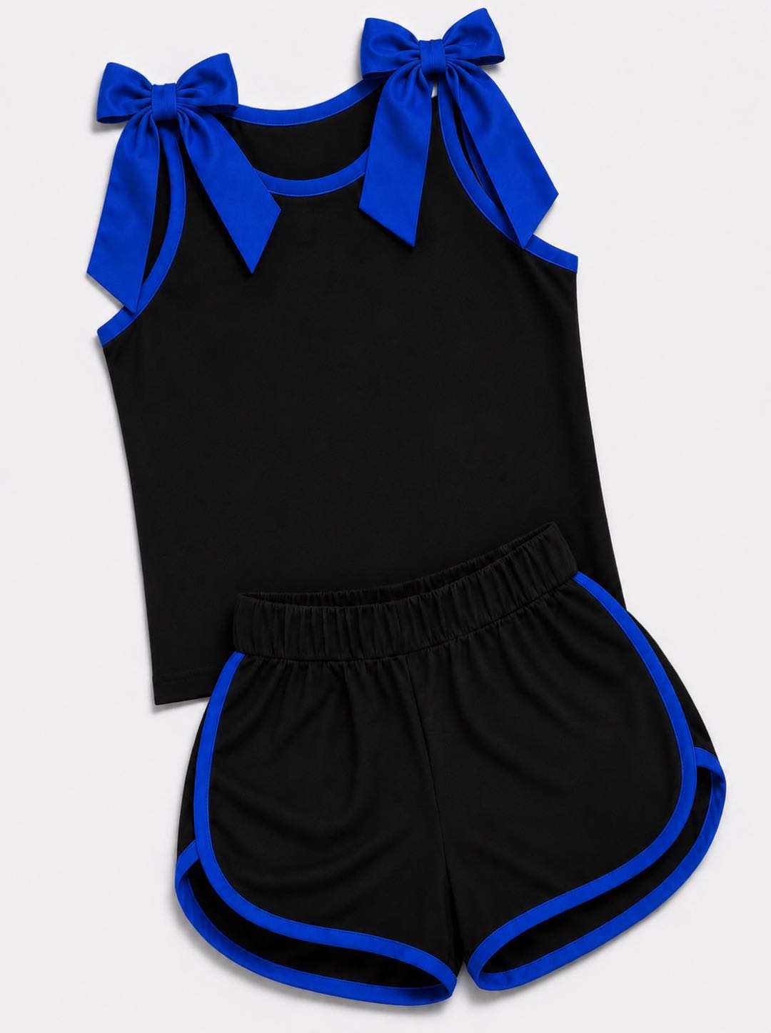 (Custom Design Preorder MOQ 5) Teams Blue Bows Top Black Shorts Mommy and Me Summer Yoga Clothes Set
