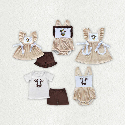 Sibling Boys Baby Girls Western Sunflower Cow Outfits Suits