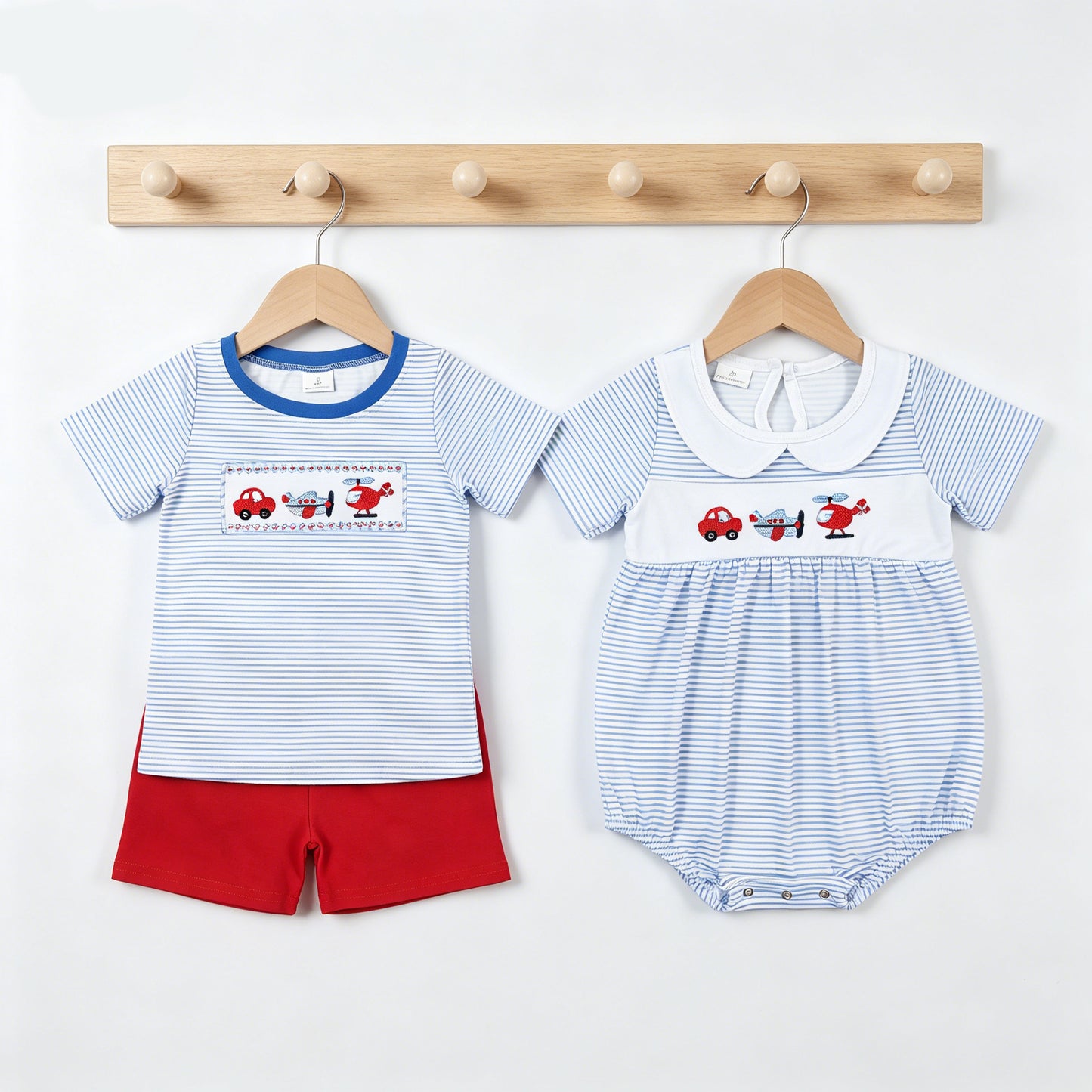 Baby Boys Blue Stripes Transpotation Sibling Brother Clothes Sets