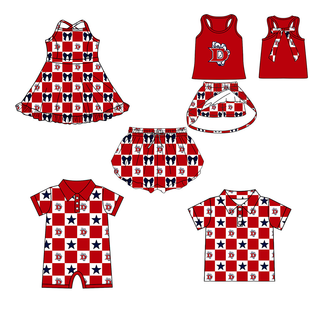 (Custom Design Preorder MOQ 5 Each Item) Teams Eagles Red Plaid Print Kids Clothes Sibling & Family Matching Styles