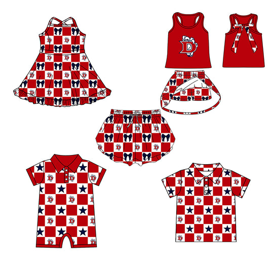 (Custom Design Preorder MOQ 5 Each Item) Teams Eagles Red Plaid Print Kids Clothes Sibling & Family Matching Styles