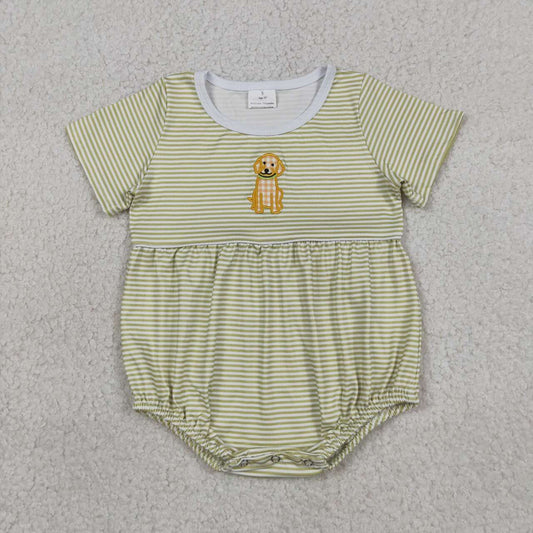 Puppy Embroidery Stripes Print Baby Boys Short Sleeve Romper