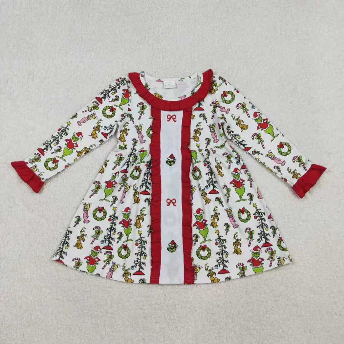 Sibling Embroidery Grin Bows Baby Girls Tunic Ruffle Pant Christmas Clothes Sets Ruffle Rompers