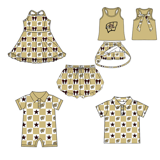 (Custom Design Preorder MOQ 5 Each Item) Teams Bearcats Khaki Plaid Print Kids Clothes Sibling & Family Matching Styles