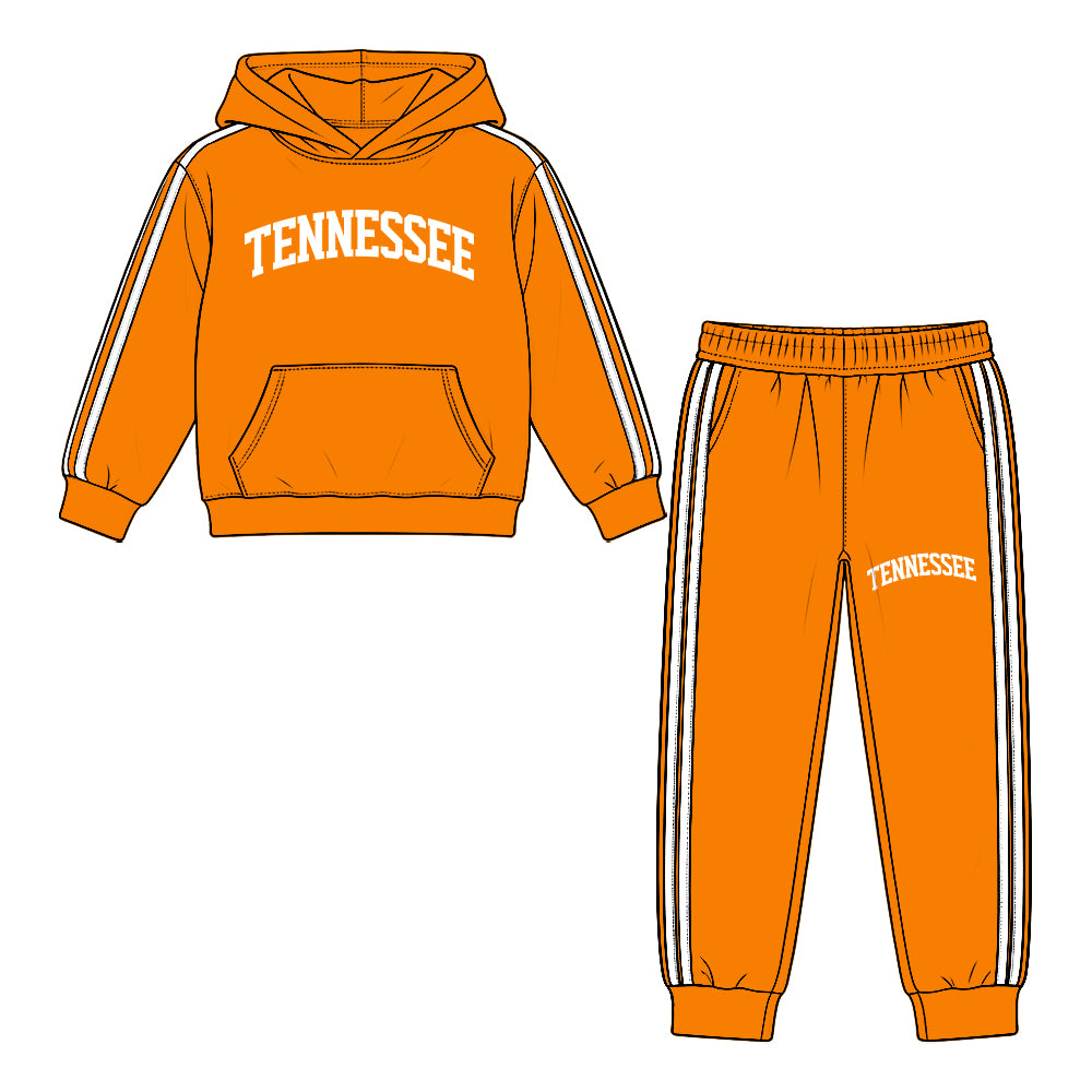 (Custom Design Preorder MOQ 5 Each) Teams Logo Print Hoodie Top Joggers Pants Kids Pockets Clothes Set Sibling Wear