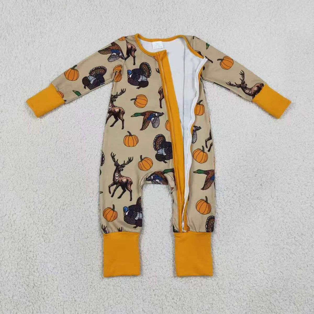 Sibling Baby Boys Hunting Deer Duck Pumpkin Pajama Set Zipper Romper Blanket