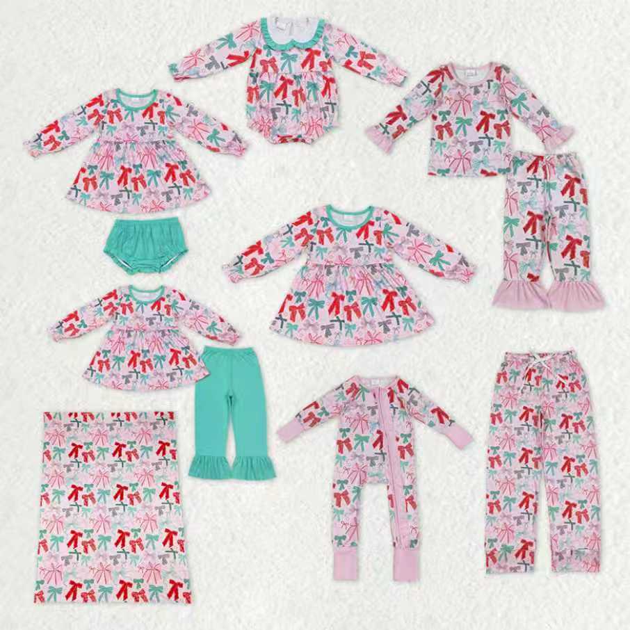 Pink Red Green Bows Print Family Christmas Styles