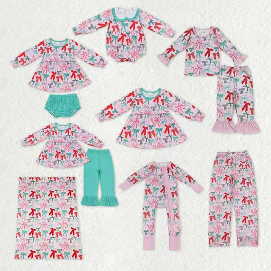 Pink Red Green Bows Print Family Christmas Styles