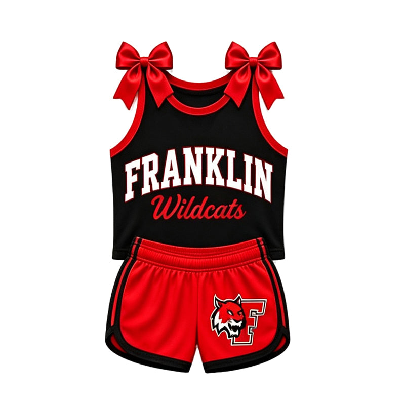 (Custom Design Preorder MOQ 5) Teams Franklin Wildcats Bows Vest Top Shorts Mommy and Me Summer Yoga Clothes Set