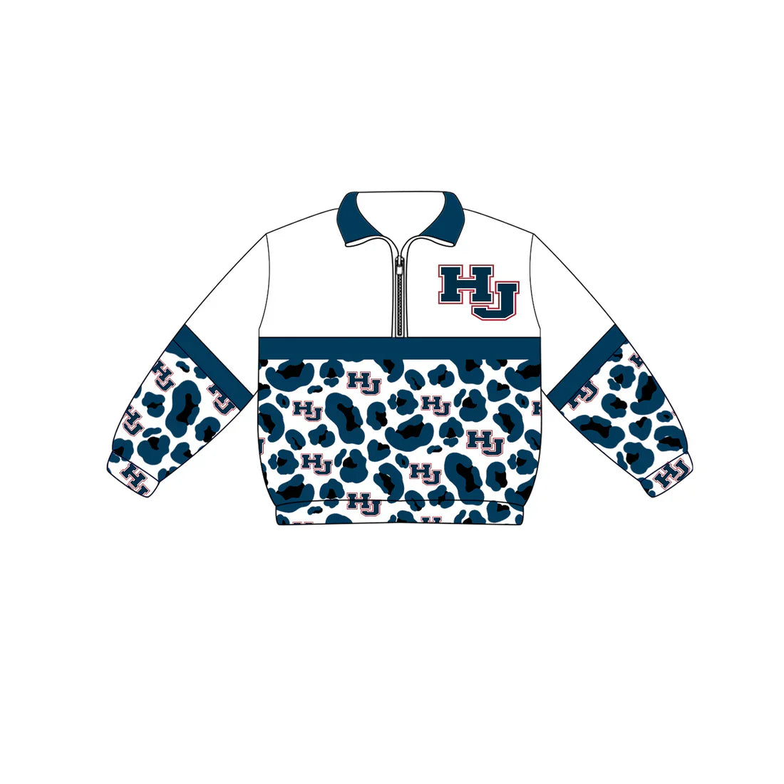 (Custom  Preorder MOQ 5) Baby Boys Long Sleeve Green Leopard HJ Team Zip Pullovers Tops