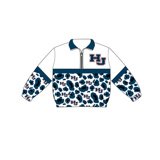 (Custom  Preorder MOQ 5) Baby Boys Long Sleeve Green Leopard HJ Team Zip Pullovers Tops
