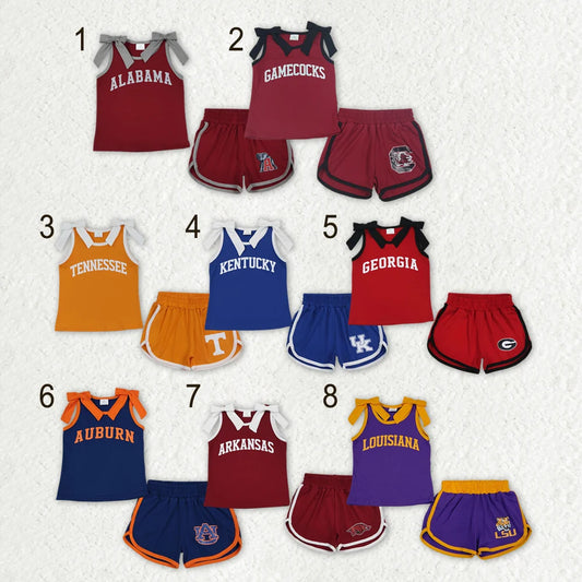 Sibling Kids Girls Bows Sleeveless Tank Top Shorts Vinyl Sport Team Outfit