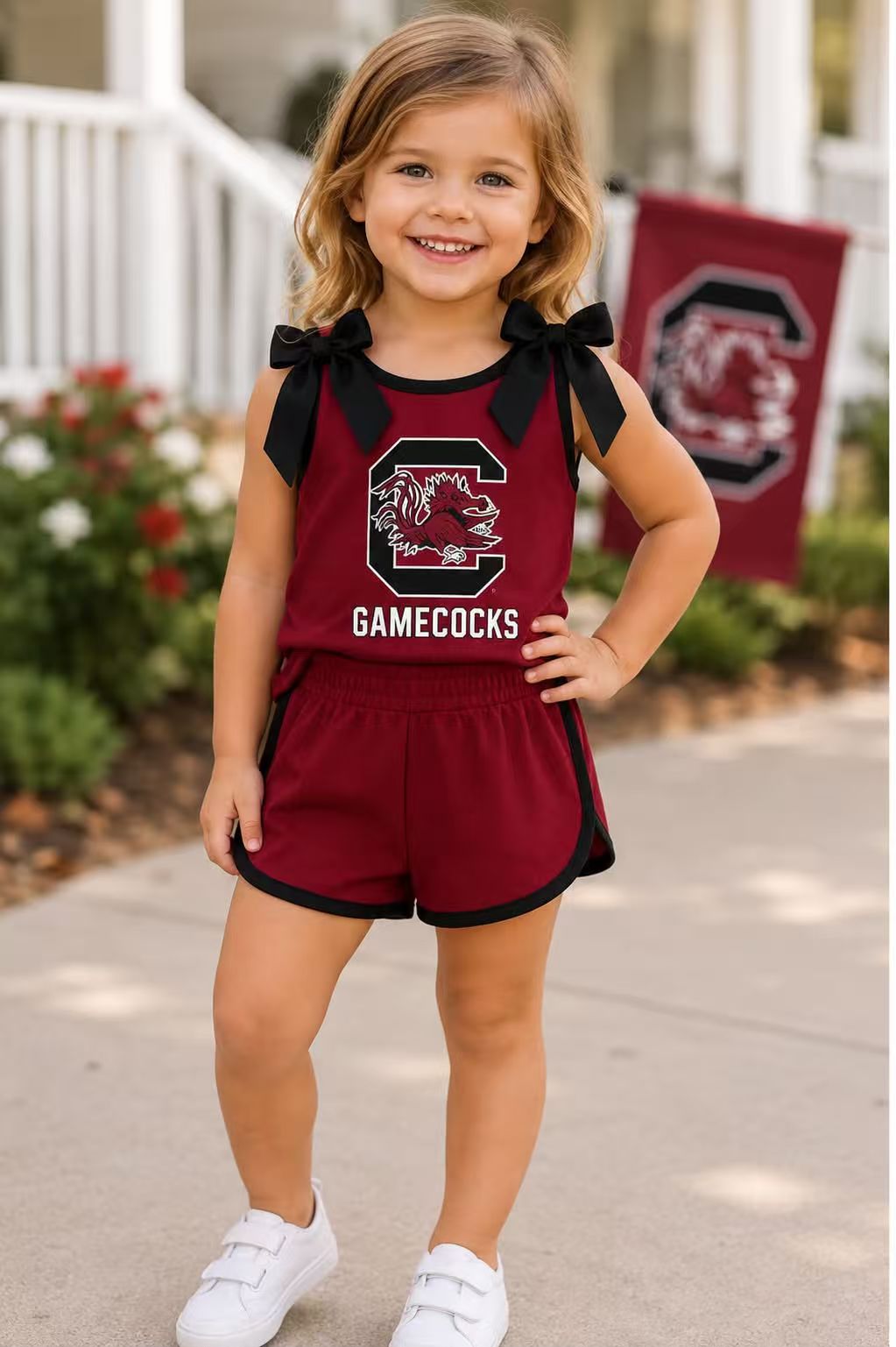 Preorder (moq 5) Baby Girls Maroon  Gamecocks Sleeveless Top Short Team Clothes Sets