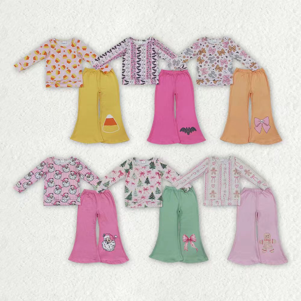 Sibling Baby Girls Halloween Christmas Long Sleeve Top with Bell Bottom Pants Outfit