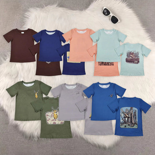 Sibling Baby Boys Short Sleeves Dog Deer Ducks Western Hunting Tee Shirts Tops
