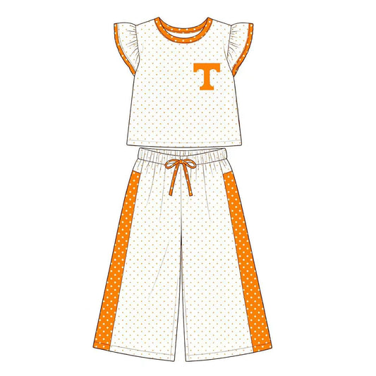 (Custom Design Preorder MOQ 5) Teams T Polka Dot Ruffle Sleeve Top with Wide Pants Outfit