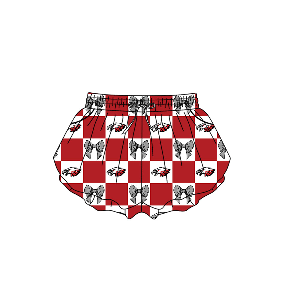 (Custom Design Preorder MOQ 5 Each Item) Teams Eagle Bows Red Plaid Print Kids Clothes Sibling & Family Matching Styles