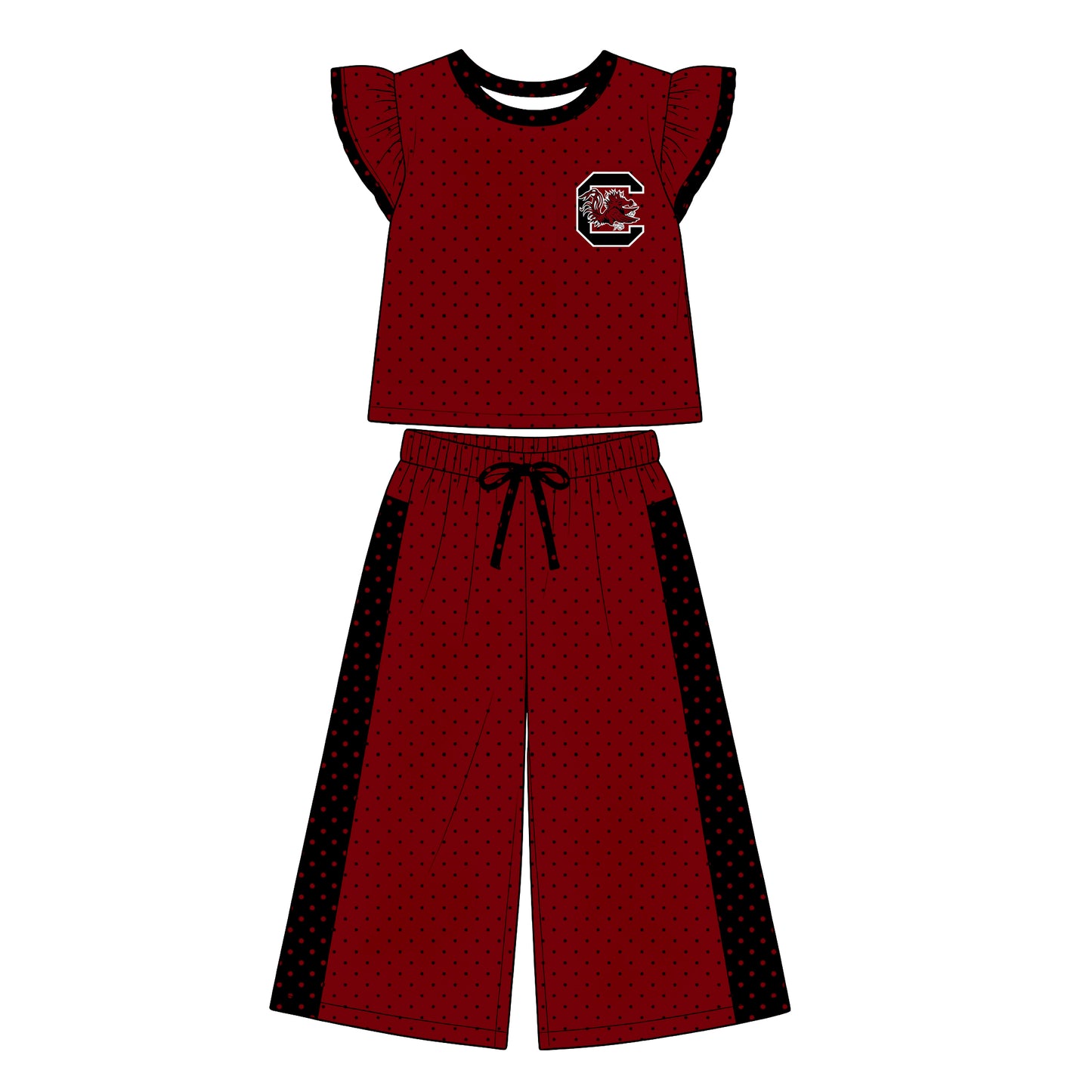 (Custom Design Preorder MOQ 5) Teams C Polka Dot Ruffle Sleeve Top with Wide Pants Outfit