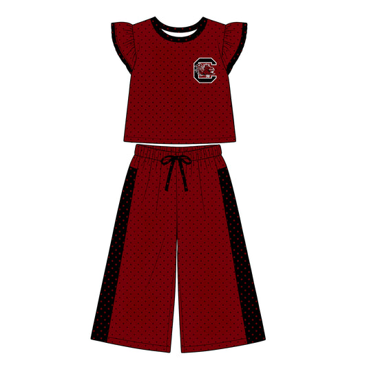 (Custom Design Preorder MOQ 5) Teams C Polka Dot Ruffle Sleeve Top with Wide Pants Outfit