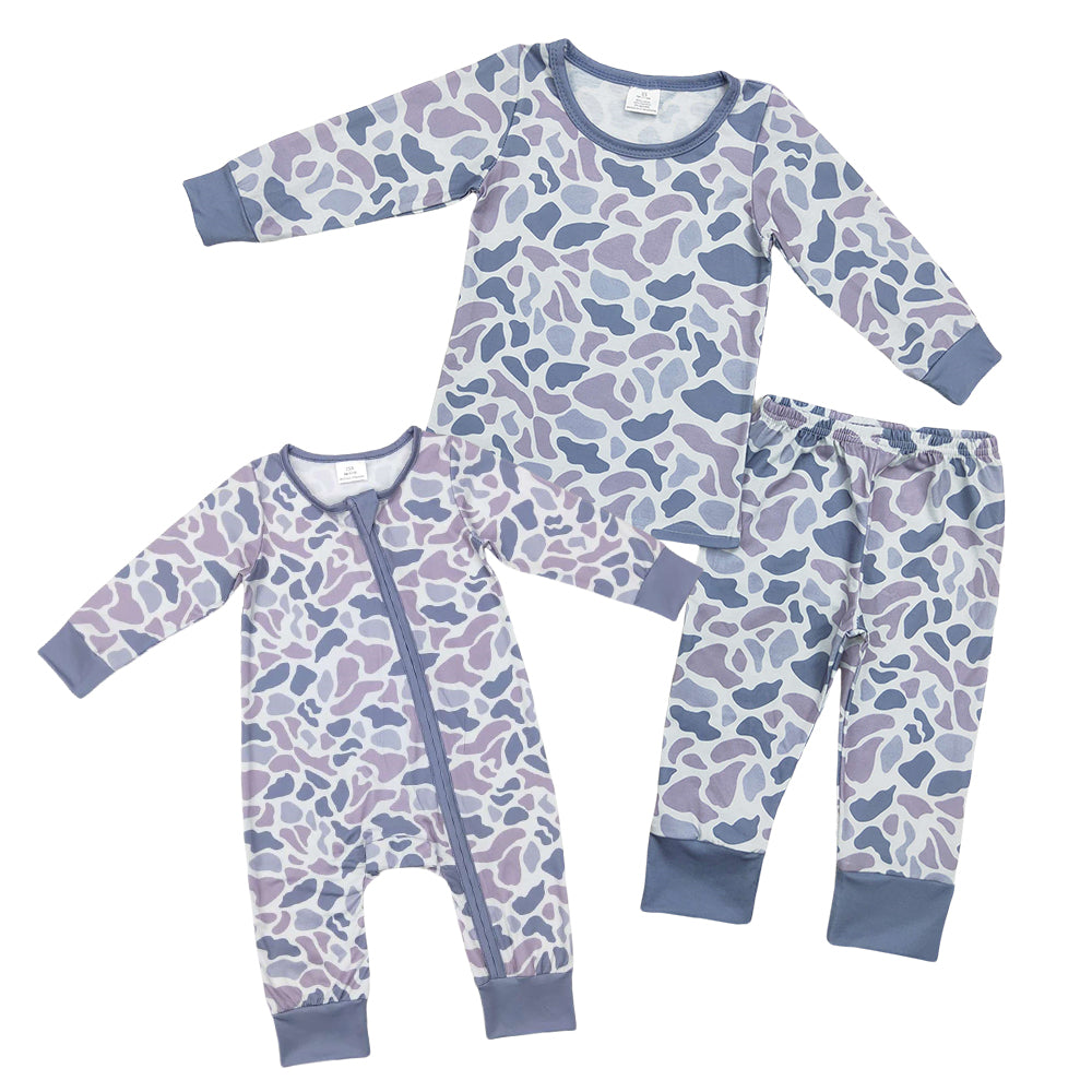 Sibling Baby Boys Old School Camo Long Sleeve Pajama Set / Zipper Romper