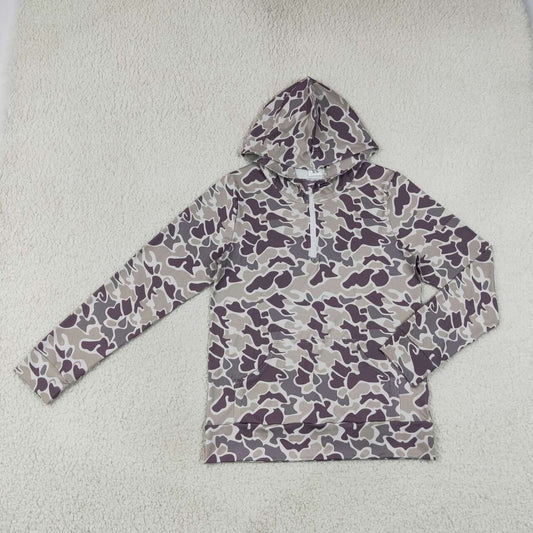 GT1707 Adult Women Camo Long Sleeve Pocket Zipper Hoodie Top