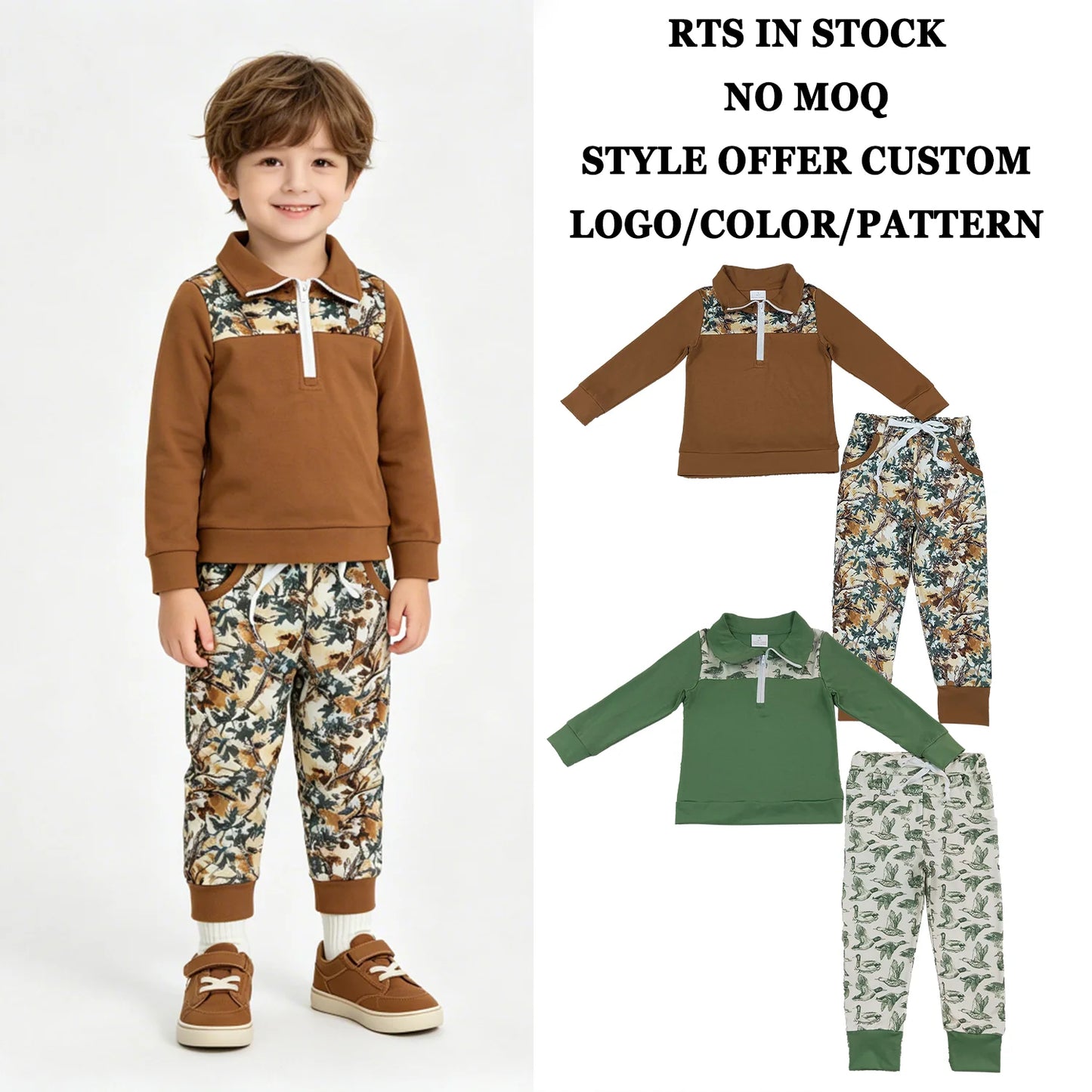 Sibling Baby Boys Long Sleeve Zipper Pullover Top with Jogger Outfit