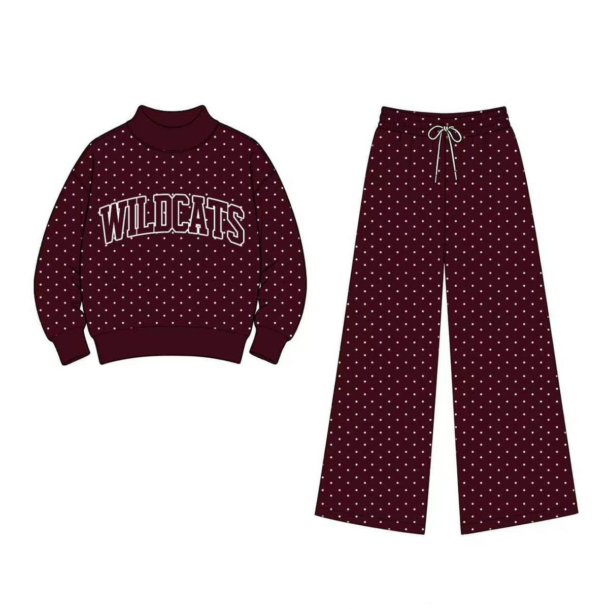 (Custom Design Preorder MOQ 5) Teams Wildcats  Polka Dot Long Sleeve Top Pants Outfit