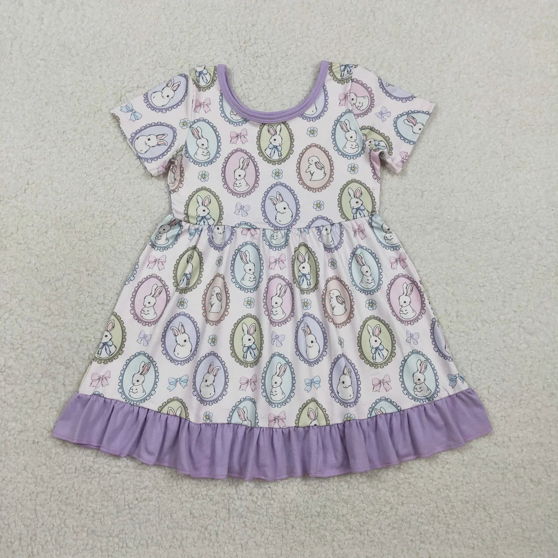 Baby Girls Bows Rabbits Easter Ruffle Knee Length Dresses