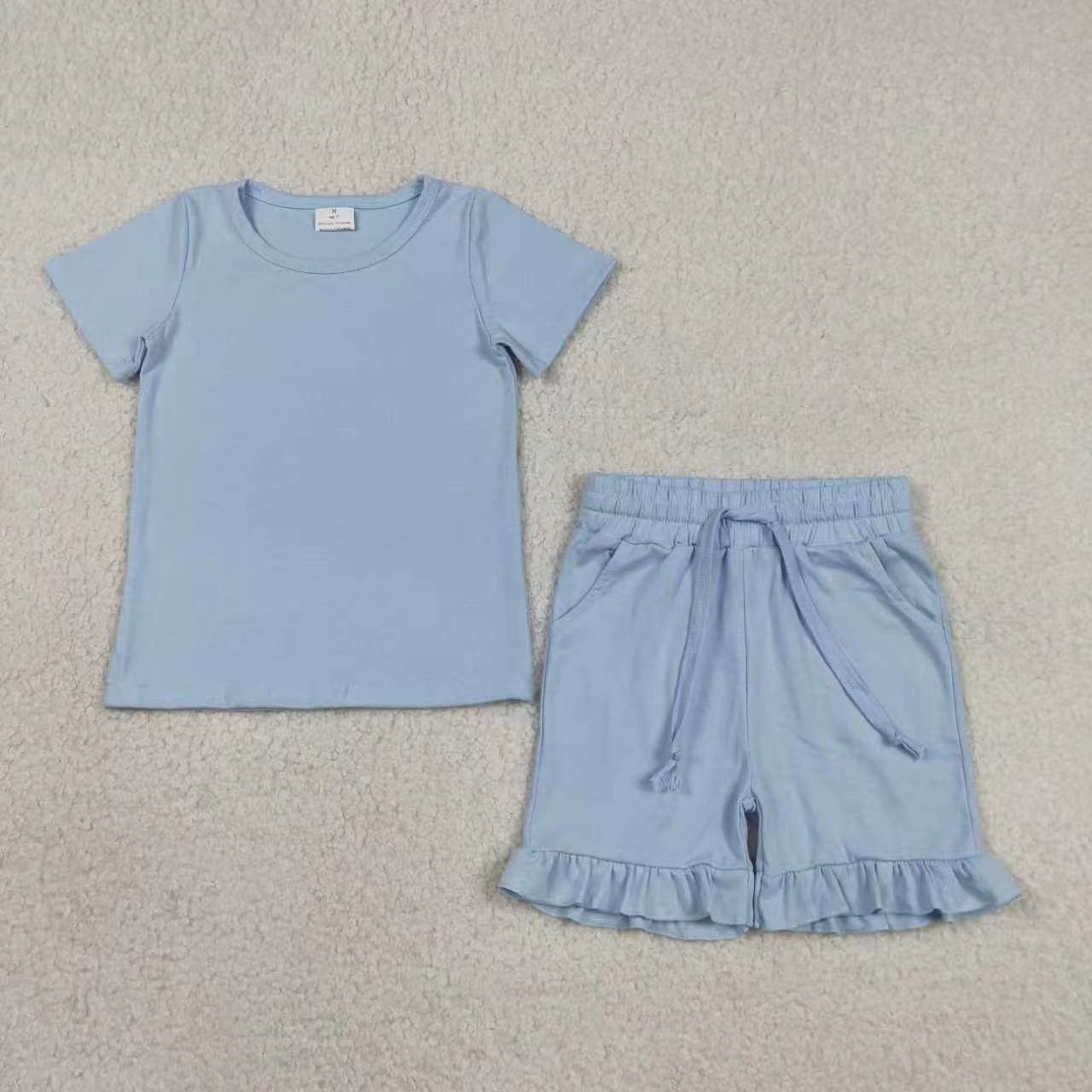 Sibling Baby Girls Cotton Short Sleeve Top With Ruffle Shorts Set