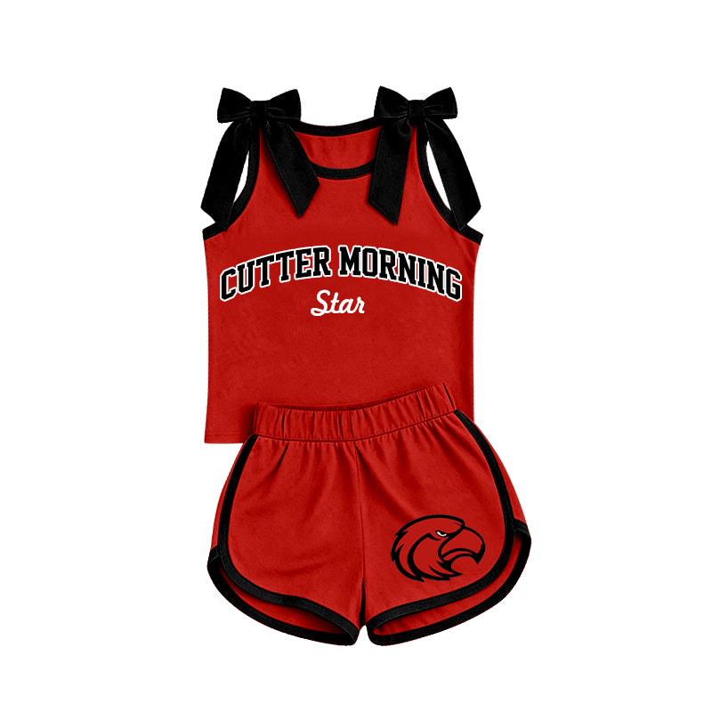 (Custom Design Preorder MOQ 5) Teams Cutter morning star Bows Vest Top Red Shorts Mommy and Me Summer Clothes Set