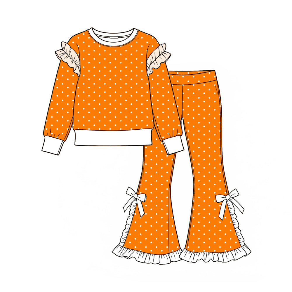 (Custom Design Preorder MOQ 5 Each)Teams Tennessee Blank Orange White Dots Print Girls Clothes Set Sisters Wear