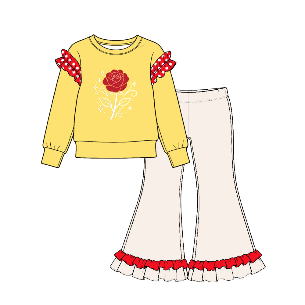(Custom Design Preorder MOQ 5 Each) Cartoon Princess Print Girls Ruffles Clothes Set Sisters Wear