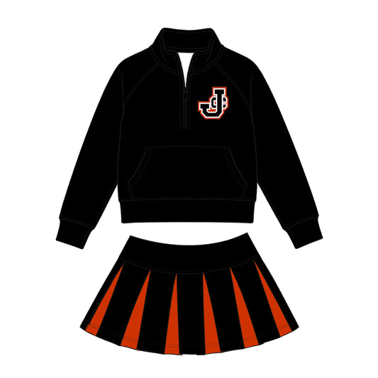 (Custom Design Preorder MOQ 5) Teams Johnston City Indians Black Zipper Top Skort Girls Clothes Set