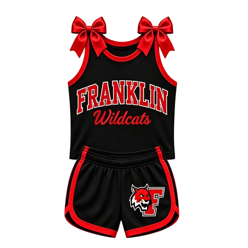 (Custom Design Preorder MOQ 5) Teams Franklin Wildcats Bows Vest Top Shorts Mommy and Me Summer Yoga Clothes Set