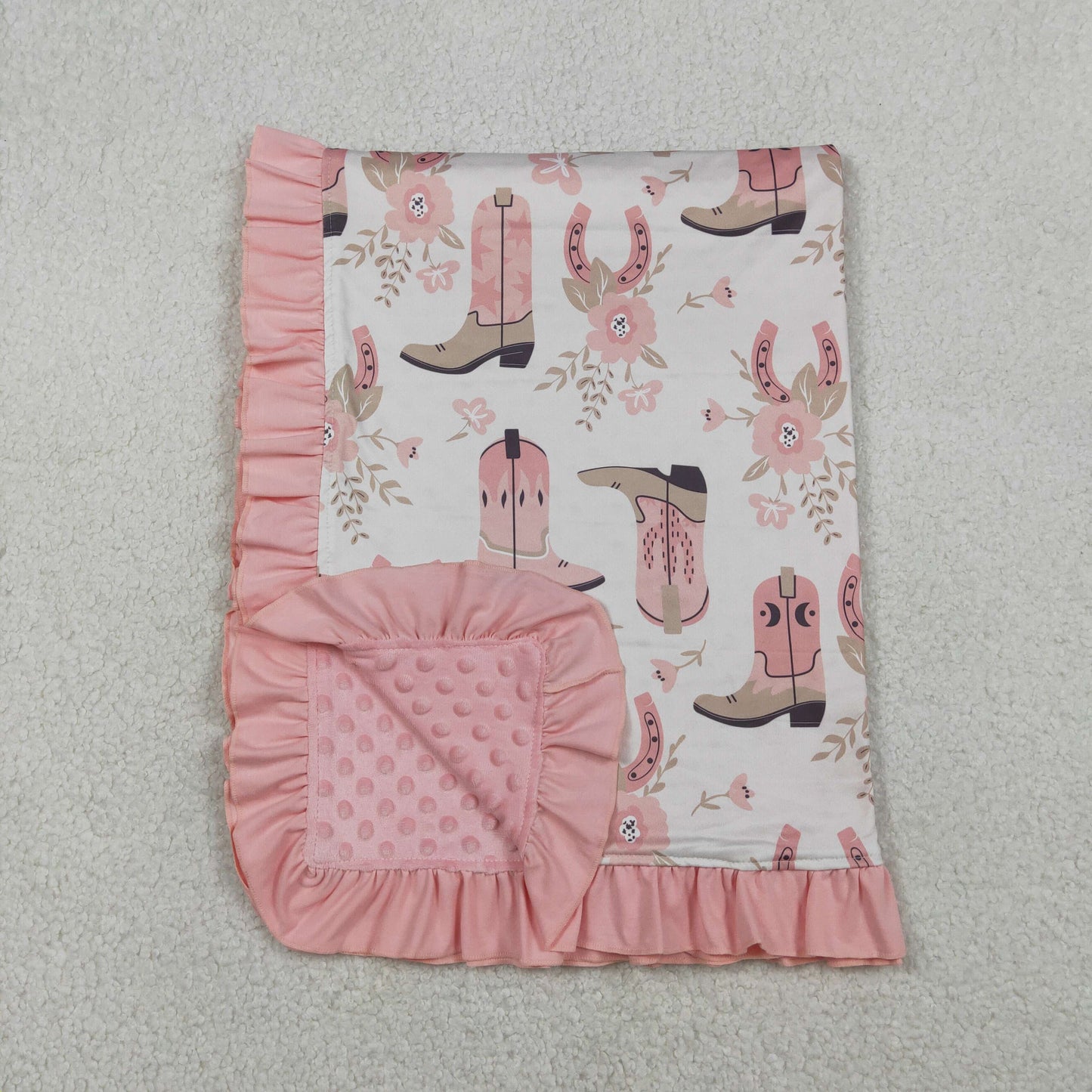 Sibling Baby Girls Pink Boots Flowers Western Footie Rompers Blanket